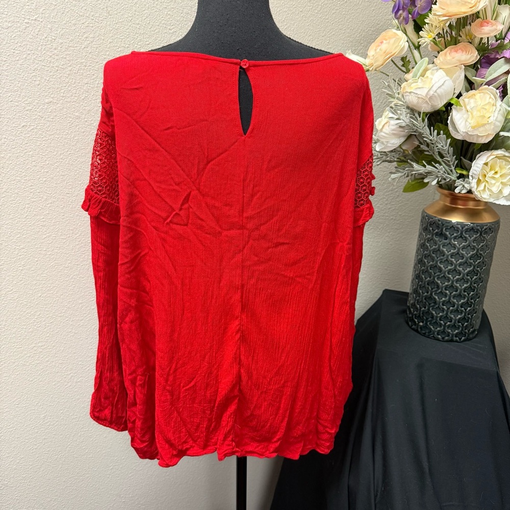 EST. 1946 Red Crochet Lace Ruffle Peasant Blouse 26/28W Romantic Boho Top - Picture 3 of 8